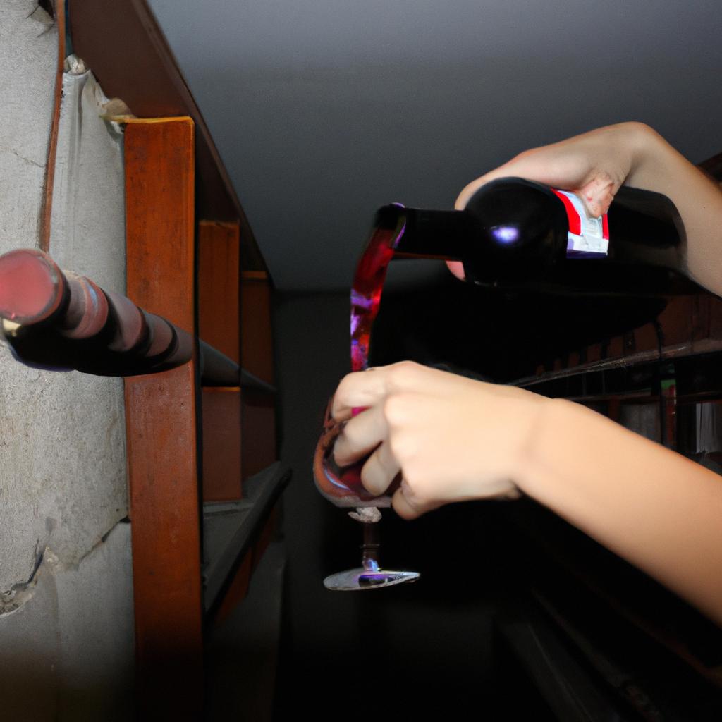 Person pouring wine in cellar
